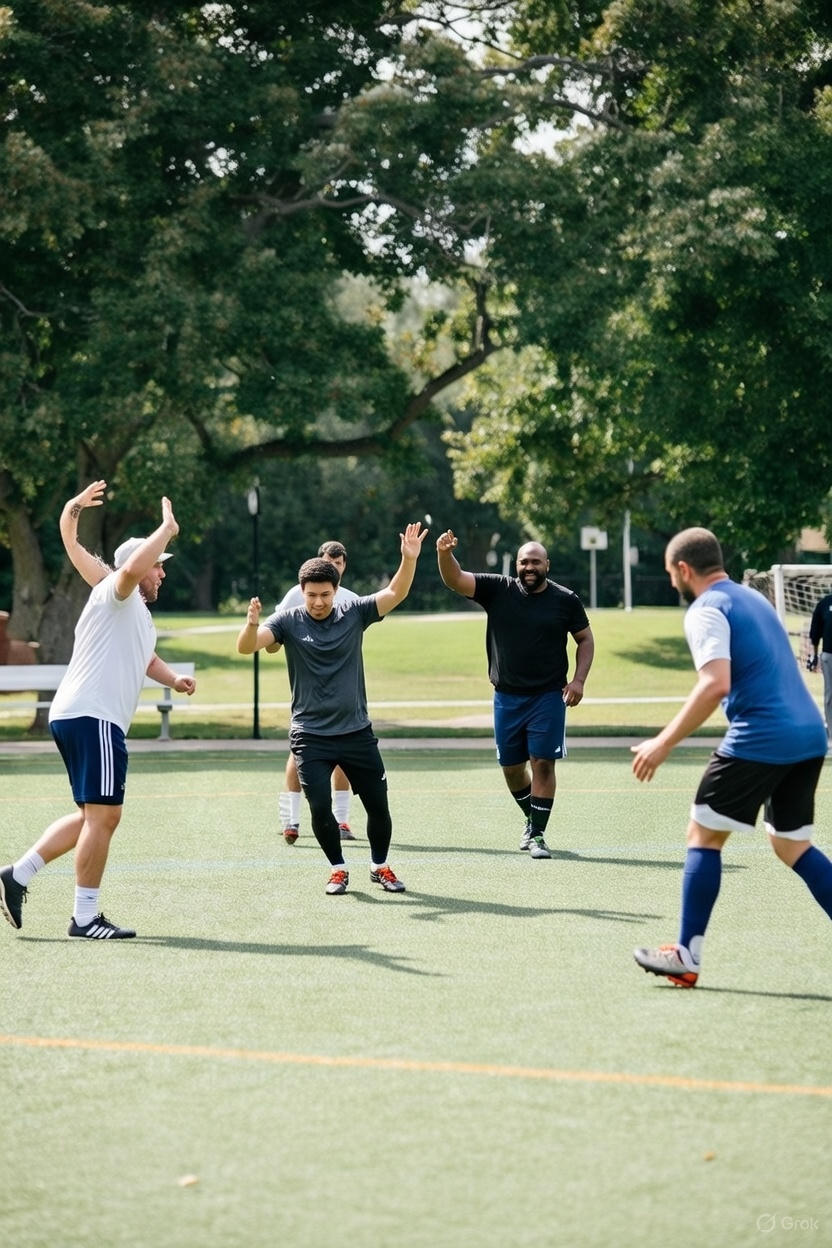 Jogadores diversos celebrando no soccer amador americano